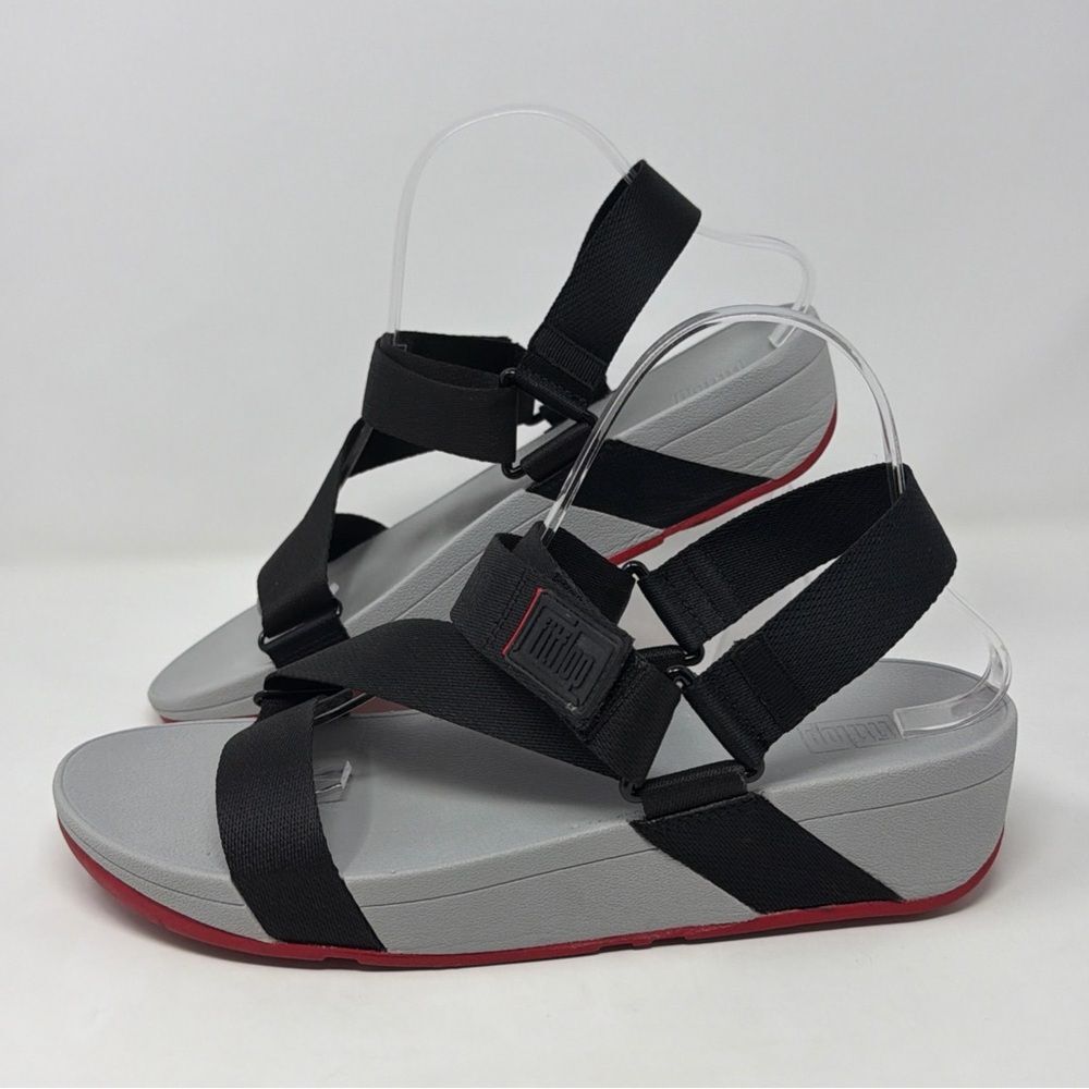 FitFlop Surfa Sandals Womens 10 Gray Black Slingback Comfort Wedge Casual